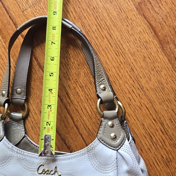 Coach Cream Signature Fabric and Tan Patent Leather Straps Shoulder Bag - Picture 14 of 15